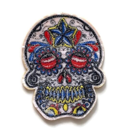Yellow & Blue Calavera Embroidered Patch - Picture 4 of 5
